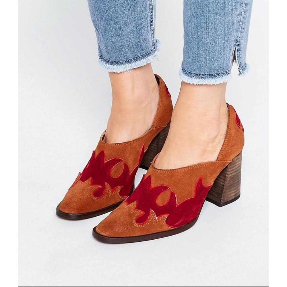 Free People Alamo Western Ankle Boots Flame‎ Embroidery Suede EU 41 US 10